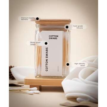 APT 1101 3 Pack Qtip Holder - Bathroom Organizers and Storage, Cotton Round Holder Cotton, Glass Apothecary Jars with Lids for Cotton Rounds, Cotton Balls, Floss, Q-tips, and Bathroom Decor (White)