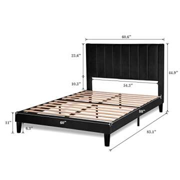 Allewie Queen Platform Bed Frame/Velvet Upholstered Bed Frame with Vertical Channel Tufted Headboard...