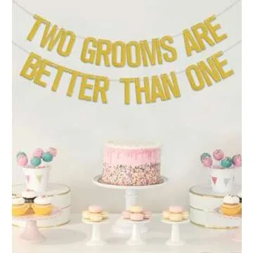 Two Grooms are Better Than One Banner, Bachelorette Party Decorations/Cheers to Luv, Gay Wedding Shower Engagement Party Supplies Gold Glitter