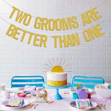 Two Grooms are Better Than One Banner, Bachelorette Party Decorations/Cheers to Luv, Gay Wedding Shower Engagement Party Supplies Gold Glitter