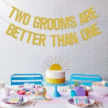 Two Grooms are Better Than One Banner, Bachelorette Party Decorations/Cheers to Luv, Gay Wedding Shower Engagement Party Supplies Gold Glitter
