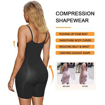 SHAPERX Shapewear for Women Tummy Control Bodysuit Mid Thigh Butt Lifter Body Shaper Shorts,SZ5218-Black-2XL/3XL