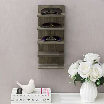 MyGift Vintage Gray Solid Wood Sunglasses Holder Rack