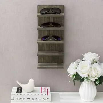MyGift Vintage Gray Solid Wood Sunglasses Holder Rack