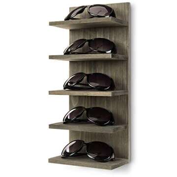 MyGift Vintage Gray Solid Wood Sunglasses Holder Rack