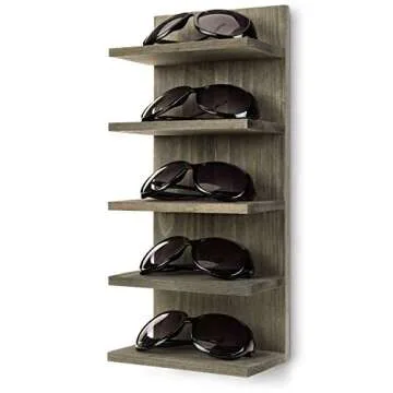 MyGift Vintage Gray Solid Wood Sunglasses Holder Rack