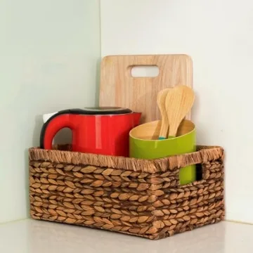 CENBOSS Wicker Baskets (Large, Brown Wash, 1PC) Rattan Woven Baskets, Water Hyacinth Baskets, Seagrass Storage Baskets for Shelves