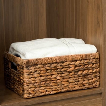 CENBOSS Wicker Baskets (Large, Brown Wash, 1PC) Rattan Woven Baskets, Water Hyacinth Baskets, Seagrass Storage Baskets for Shelves