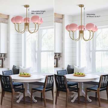 Flyrose 5-Light Pink Glass Ceiling Light Brass Gold Globe Pendant Light Modern Pink Bubble Chandelier Girls Bedroom Chandelier Light Fixture