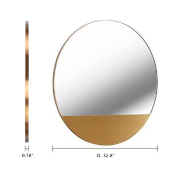 MOTINI 32 Inch Round Decorative Wall Mirror Large Modern Brushed Brass Metal Frame Mirror Wall Mounted for Wall Decor, Living Room, Bedroom