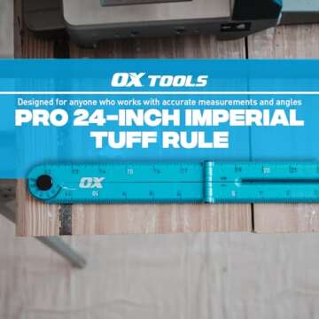 OX Tools Pro 24 Inch Cyan Imperial Tuff Rule with Angle Finder & Quick Measurement Sections