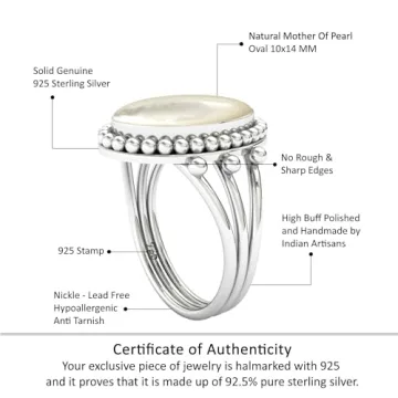 Elegant JEWELOPORIUM 925 Sterling Silver Mother Pearl Ring