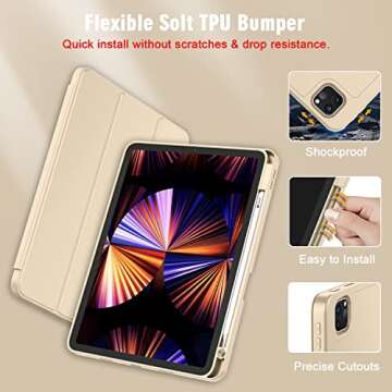 ZryXal New iPad Pro 11 Inch Case 2022(4th Gen)/2021(3rd Gen)/2020(2nd Gen) with Pencil Holder,Smart iPad Case [Support Touch ID and Auto Wake/Sleep] with Auto 2nd Gen Pencil Charging (Champagne Gold)
