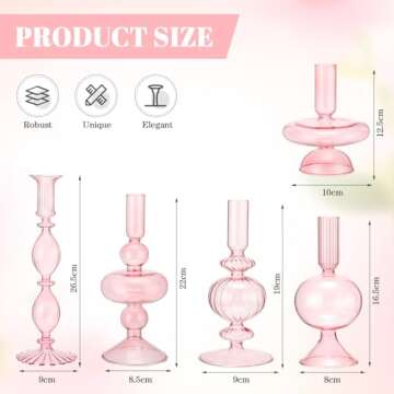 Nuogo 5 Pieces Glass Candlestick Holders Colored Glass Taper Candle Holder Candlestick Christmas Wedding Glass Candle Stick Glass Vase Decor for Christmas Wedding Party Table Centerpiece(Pink)