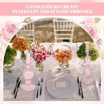 Nuogo 5 Pieces Glass Candlestick Holders Colored Glass Taper Candle Holder Candlestick Christmas Wedding Glass Candle Stick Glass Vase Decor for Christmas Wedding Party Table Centerpiece(Pink)