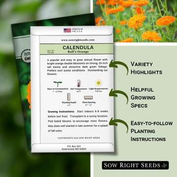 Sow Right Seeds - Ball’s Orange Calendula Seeds for Planting - Non-GMO Heirloom Packet with Instru...