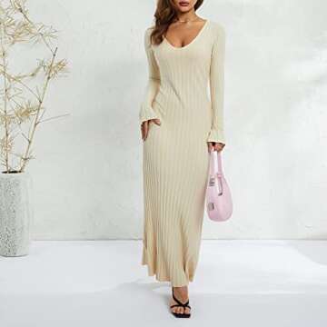 Stunning Women Ribbed Knit Long Sleeve Maxi Dress