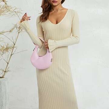 Stunning Women Ribbed Knit Long Sleeve Maxi Dress