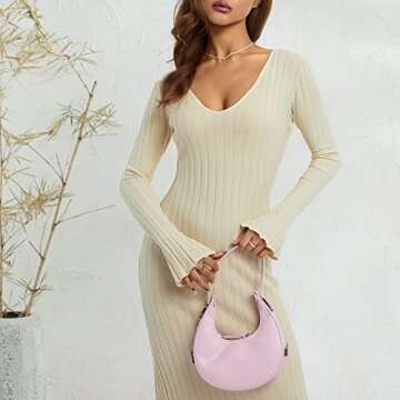 Stunning Women Ribbed Knit Long Sleeve Maxi Dress