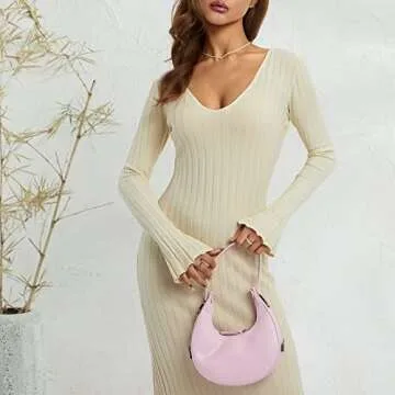 Stunning Women Ribbed Knit Long Sleeve Maxi Dress