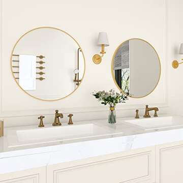 Beauty4U 24" Wall Circle Mirror for Bathroom, Gold Round Mirror for Wall, 24 inch Hanging Round Mirror for Living Room, Vanity, Bedroom