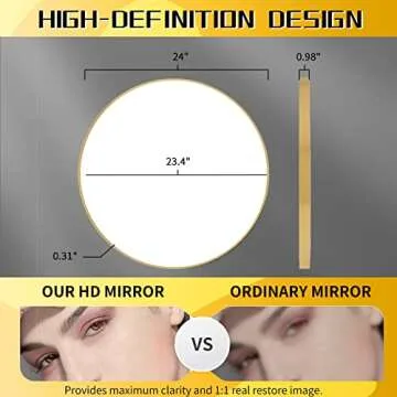 Beauty4U 24" Wall Circle Mirror for Bathroom, Gold Round Mirror for Wall, 24 inch Hanging Round Mirror for Living Room, Vanity, Bedroom