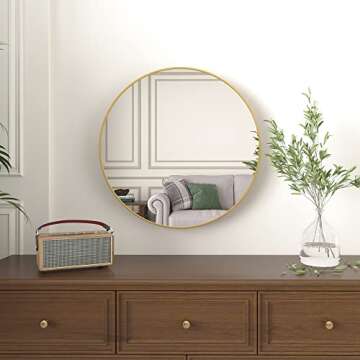 Beauty4U 24" Wall Circle Mirror for Bathroom, Gold Round Mirror for Wall, 24 inch Hanging Round Mirror for Living Room, Vanity, Bedroom