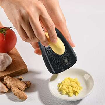 Kitchen Gadgets Set 5 Pieces, Space Saving Cooking Tools Kitchen Accessories - Fruit/Vegetable Peeler, Cheese/Chocolate Grater, Bottle Opener, Pizza Cutter, Garlic/Ginger Grinder Gift Set (Black)