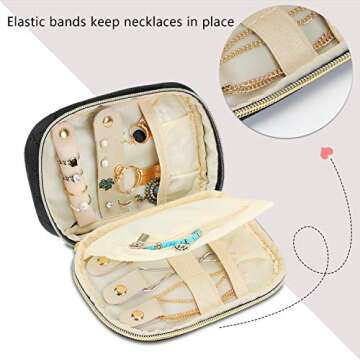 Teamoy Small Jewelry Travel Case, Portable Jewelry Organizer Bag for Earrings, Necklace, Rings and More (Small, Quilted- Black)