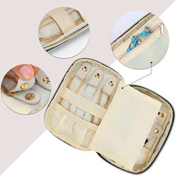 Teamoy Small Jewelry Travel Case, Portable Jewelry Organizer Bag for Earrings, Necklace, Rings and More (Small, Quilted- Black)