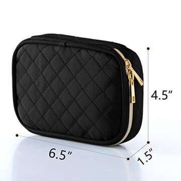 Teamoy Small Jewelry Travel Case, Portable Jewelry Organizer Bag for Earrings, Necklace, Rings and More (Small, Quilted- Black)