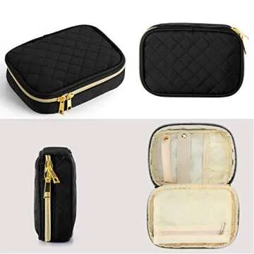 Teamoy Small Jewelry Travel Case, Portable Jewelry Organizer Bag for Earrings, Necklace, Rings and More (Small, Quilted- Black)
