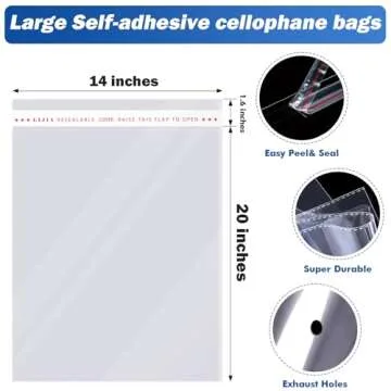 UltraOutlet 14x20 inches Large Clear Resealable Cellophane Bags for Packaging Products 100ct Self-sealing Gift Bags Self Adhesive Plastic Bags for Gifts,Clothes, Small Business, Thank you Stickers
