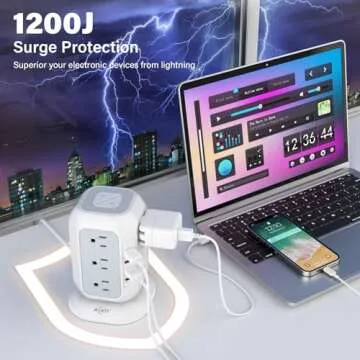 Power Strip Tower with USB Ports-AiJoy Surge Protector with 12 AC Outlet and 4 USB Ports, 10 Feet Extension Cord, USB Charging Station with Overload Protection, Office Desk Supplies, Dorm Essentials