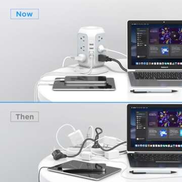 Power Strip Tower with USB Ports-AiJoy Surge Protector with 12 AC Outlet and 4 USB Ports, 10 Feet Extension Cord, USB Charging Station with Overload Protection, Office Desk Supplies, Dorm Essentials