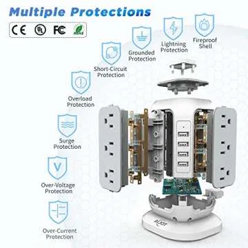 Power Strip Tower with USB Ports-AiJoy Surge Protector with 12 AC Outlet and 4 USB Ports, 10 Feet Extension Cord, USB Charging Station with Overload Protection, Office Desk Supplies, Dorm Essentials