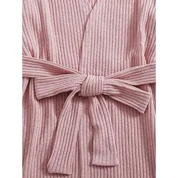 SOLY HUX Womens 3 Piece Lounge Set Pajama Sets Sleepwear Rib Knit Cami Tops and Shorts with Robe Cardigan Pink M