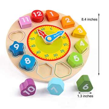 Garlictoys Wooden Shape Color Clock Puzzle-Teaching Time Sorting Number Blocks, Stacking Sorter Jigsaw Montessori Early Learning Montessori Educational Toy Gift for3+ Year Old Toddler Baby Kids