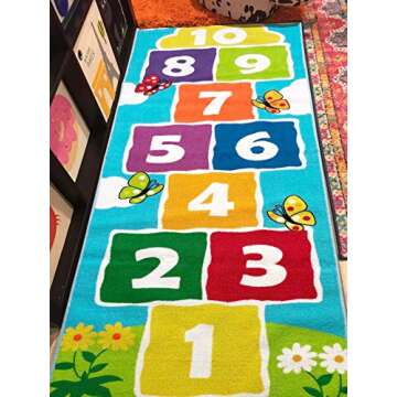 Hopscotch Rug Kids Rugs Classroom Rug Playroom Decor Non Slip Children's Carpet for Boys & Girls Bes...
