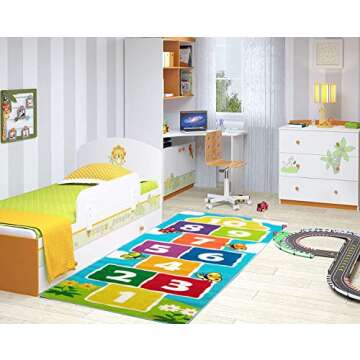 Hopscotch Rug Kids Rugs Classroom Rug Playroom Decor Non Slip Children's Carpet for Boys & Girls Best Shower Gift (70.8 x 26 inch)