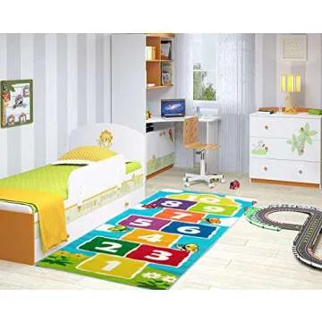 Hopscotch Rug Kids Rugs Classroom Rug Playroom Decor Non Slip Children's Carpet for Boys & Girls Best Shower Gift (70.8 x 26 inch)