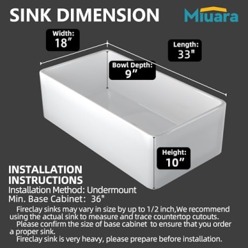 Elegant Miuara Farmhouse Sink 33 Inch - Durable Style