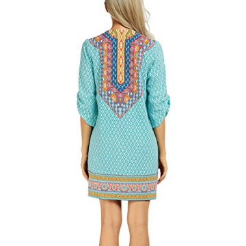 Women Bohemian Neck Tie Vintage Printed Ethnic Style Summer Shift Dress (L, Pattern #18)