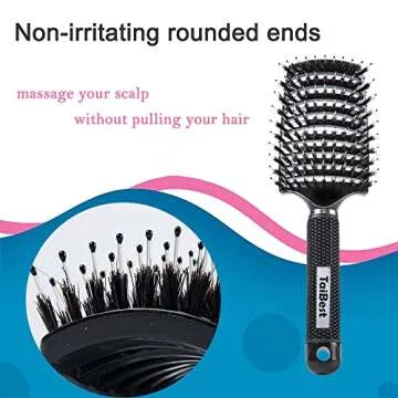 TaiBest Boar Bristle Hair Brush Set - For Fine, Thick, Curly Hair - Curved Detangler