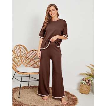 Faleave Womens Knit 2 Piece Sweater Sets - Chic Brown Casual Outfit