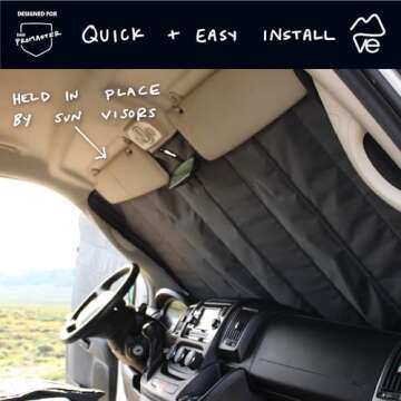 VanEssential Insulated Blackout Front Windshield Cover Designed for RAM Promaster Van Years 2014 to ...