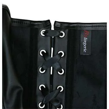 Bslingerie Womens Faux Leather Zipper Front Boned Corset (L),Black