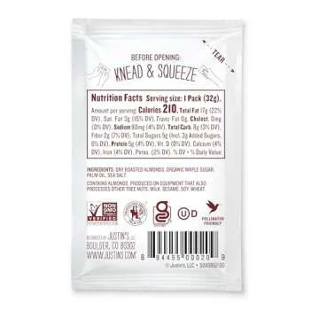 Justin's Maple Almond Butter Squeeze Packs, Gluten-Free, Non-GMO, Responsibly Sourced, 1.15 Ounce (10 Pack)