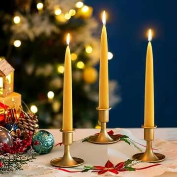 12 Pack Beeswax Taper Candles - Dripless, 8 Hours Burning, Natural & Eco-Friendly