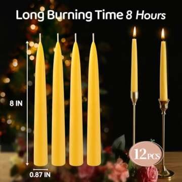 Beeswax Taper Candles - 12 Pack, Dripless & Long Burning